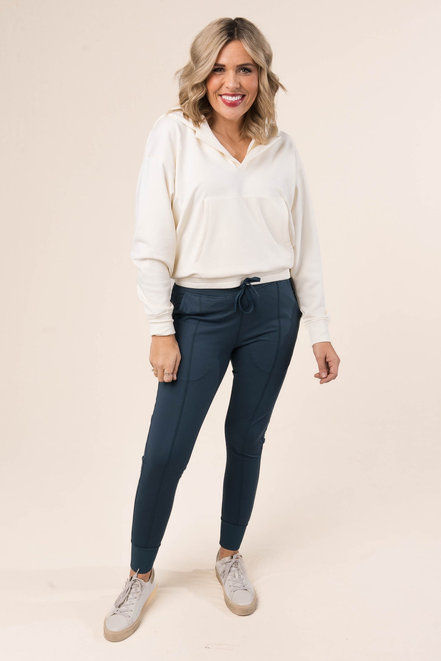 Split Neck Hooded Pullover