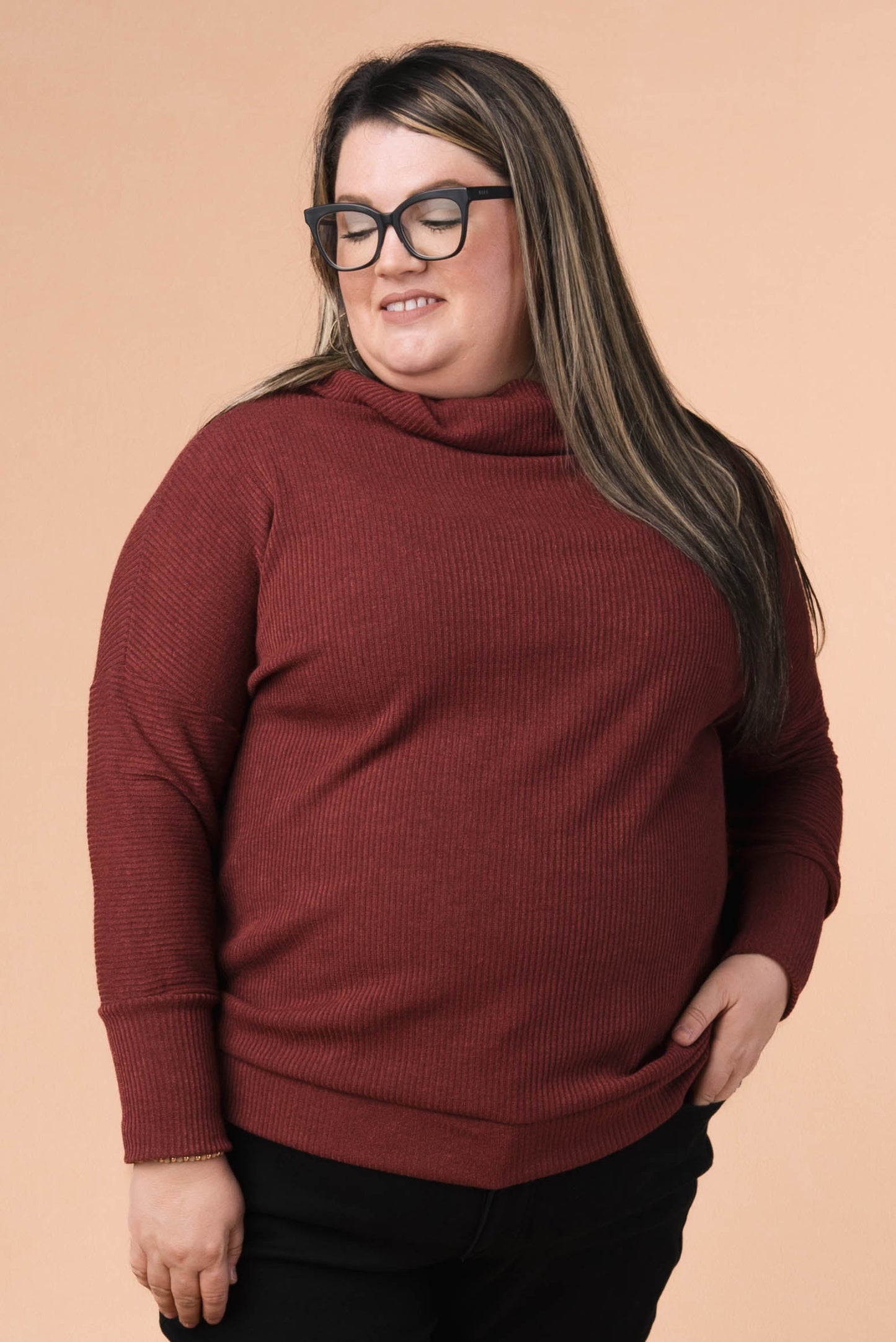 Ribbed Draped Neck Top