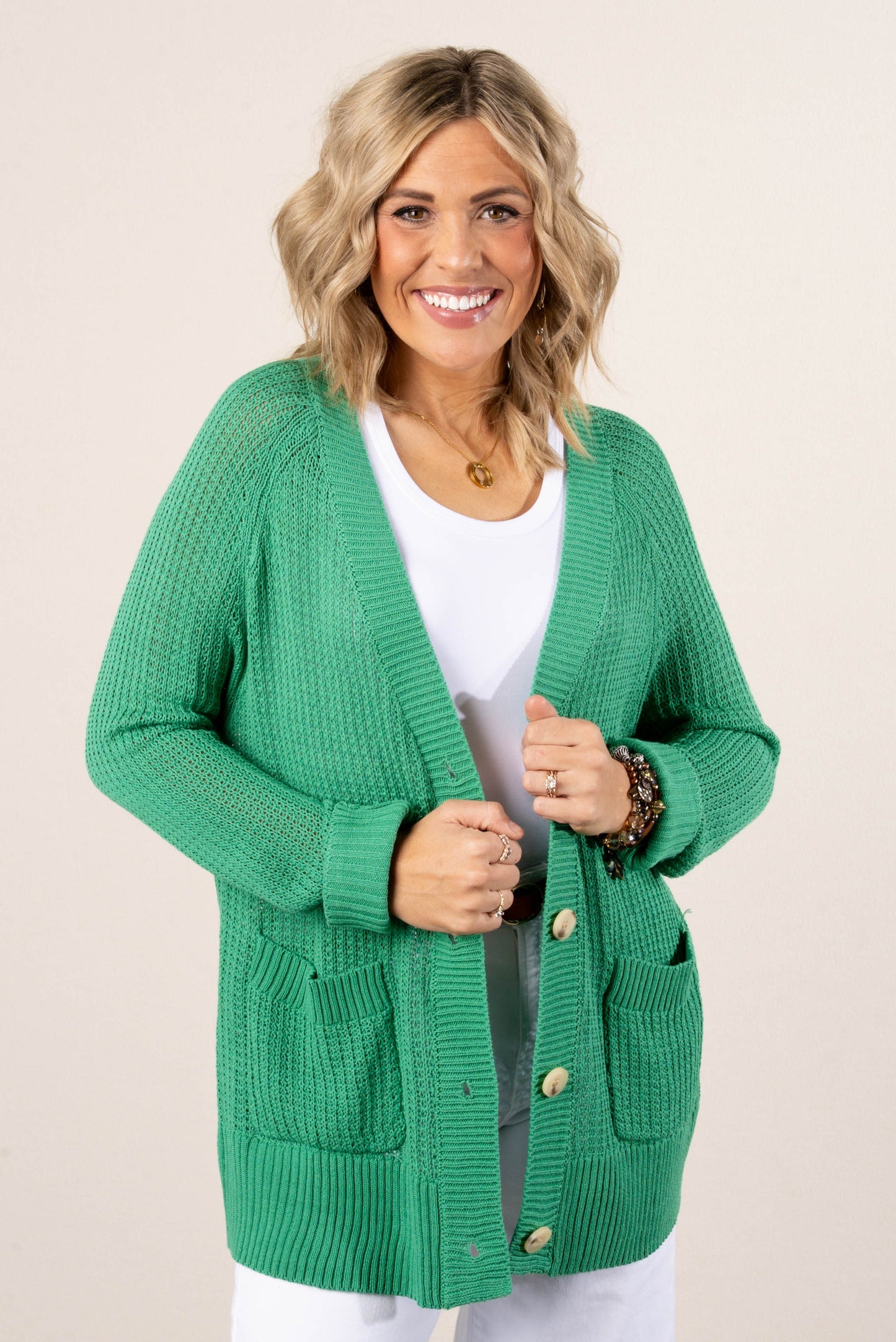 Open Knit Button Up Cardigan