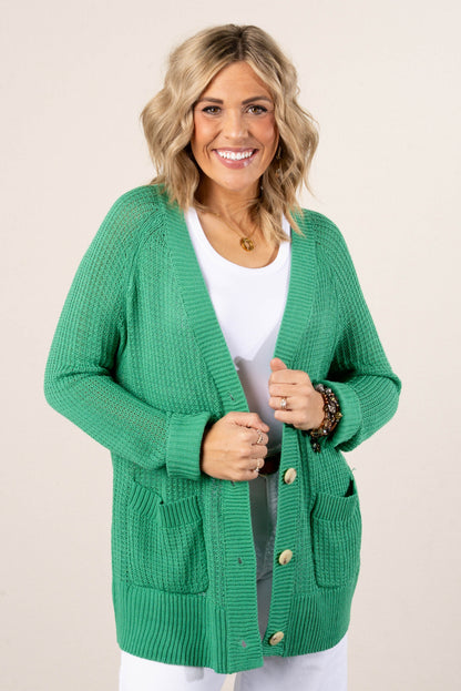 Open Knit Button Up Cardigan
