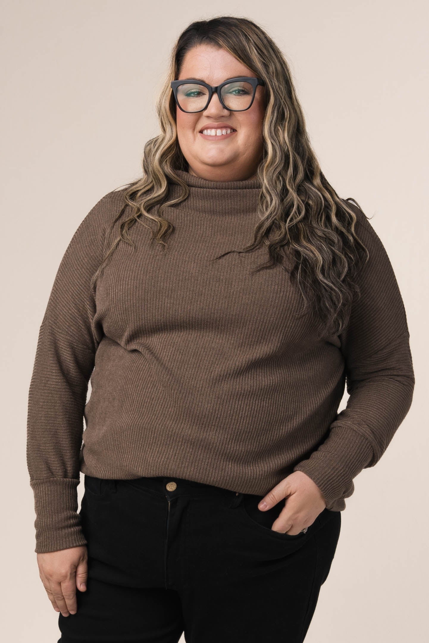 Ribbed Draped Neck Top