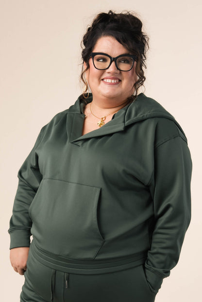 Split Neck Hooded Pullover