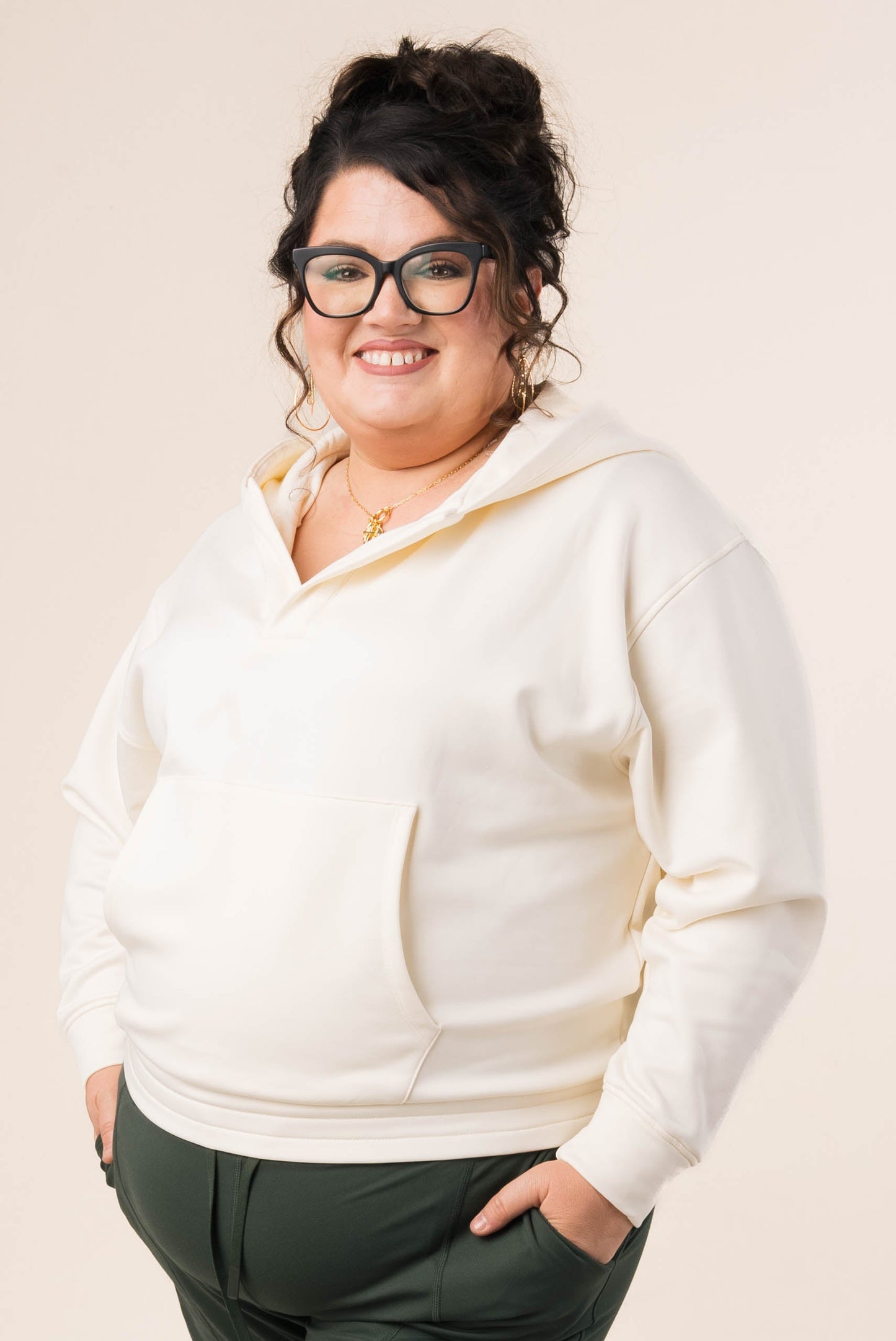 Split Neck Hooded Pullover