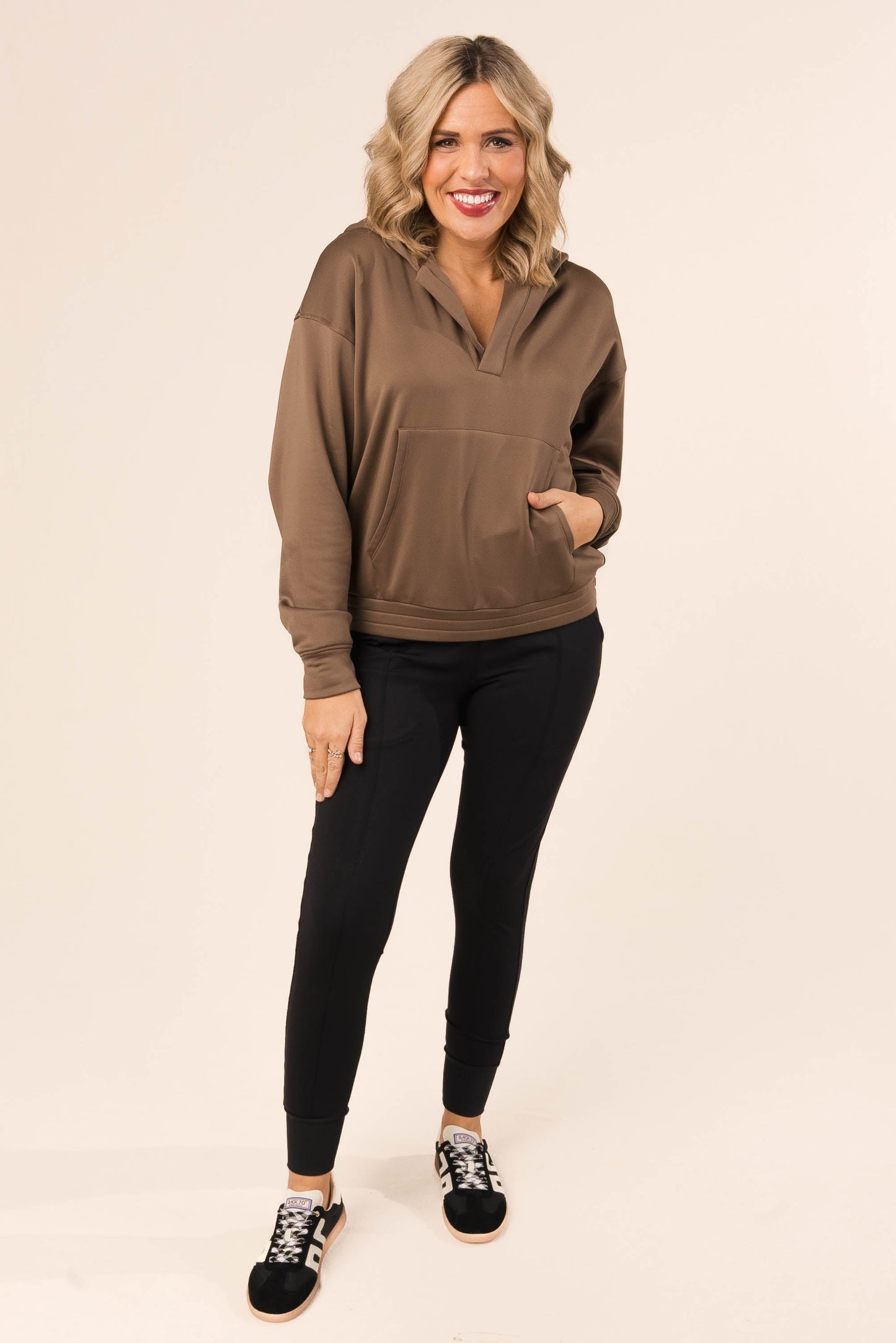 Split Neck Hooded Pullover