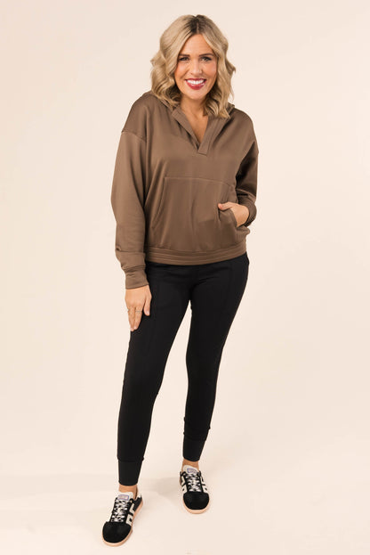 Split Neck Hooded Pullover