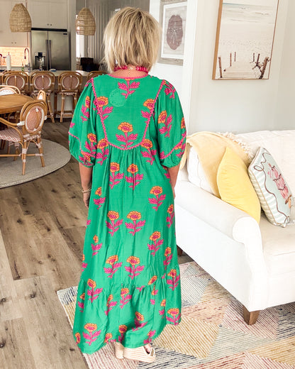 Garden Serenade Floral Tiered Midi Dress
