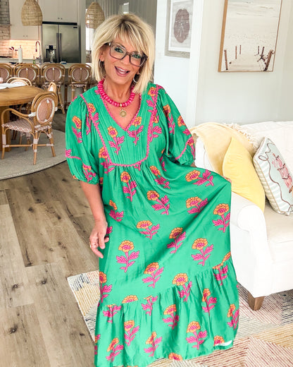 Garden Serenade Floral Tiered Midi Dress