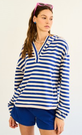 Double Vision Striped Half Zip Hooded Pullover