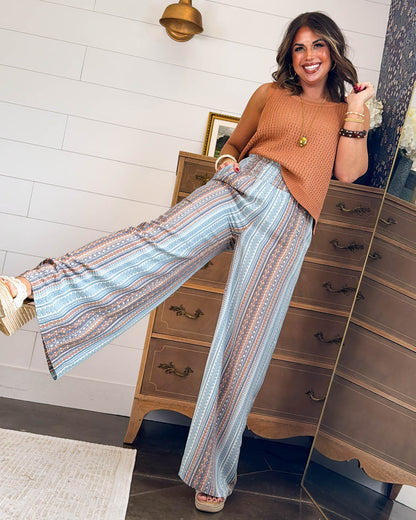 Hold Your Gaze Border Print Palazzo Pants