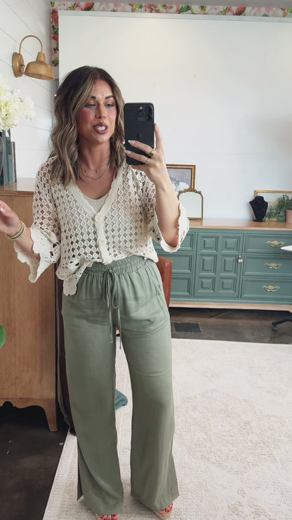 Tuscany Views Linen Split Hem Wide Leg Pants